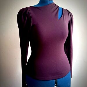 Express Maroon Long Sleeve Top with Asymmetrical Neck Cutout